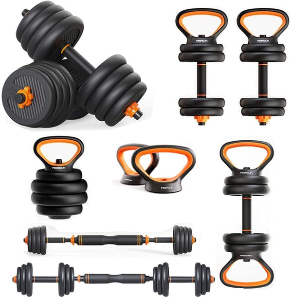 Dumbbells, Kettlebells, Barbells, Six-In-One.