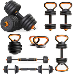 Dumbbells, Kettlebells, Barbells, Six-In-One.